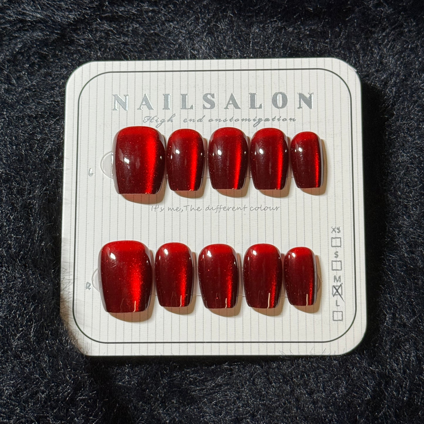 press-on nails / red cherry cat-eye