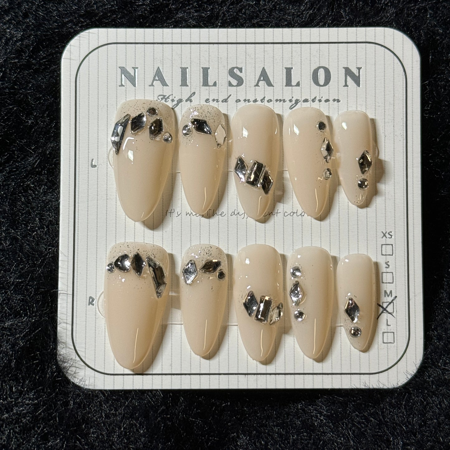 press-on nails / nude color almond shape with stones